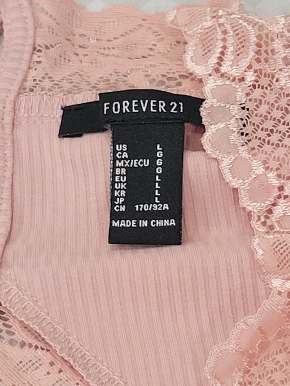Forever 21 Dusty Pink Lace-Trim Ribbed Bodysuit Size Large - Picture 5 of 10